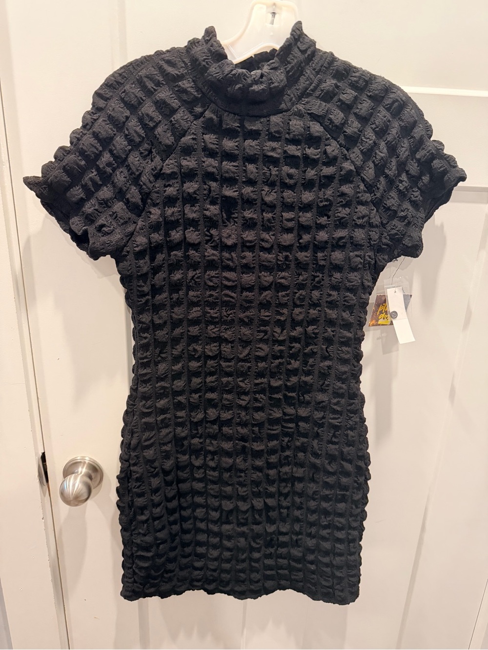 NWT Planet Gold Black Textured Mock Neck Mini Dress Size Medium Bodycon Party